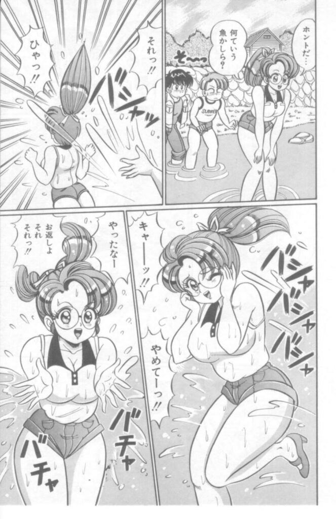 【エロ漫画】男子生徒と夏合宿の下見でHないたずらをされる巨乳女教師…川遊びで濡れた身体を拭いてもらう口実で2人の男子と3Pセックスでアクメイキ！【わたなべわたる：おしえてあげる♡】