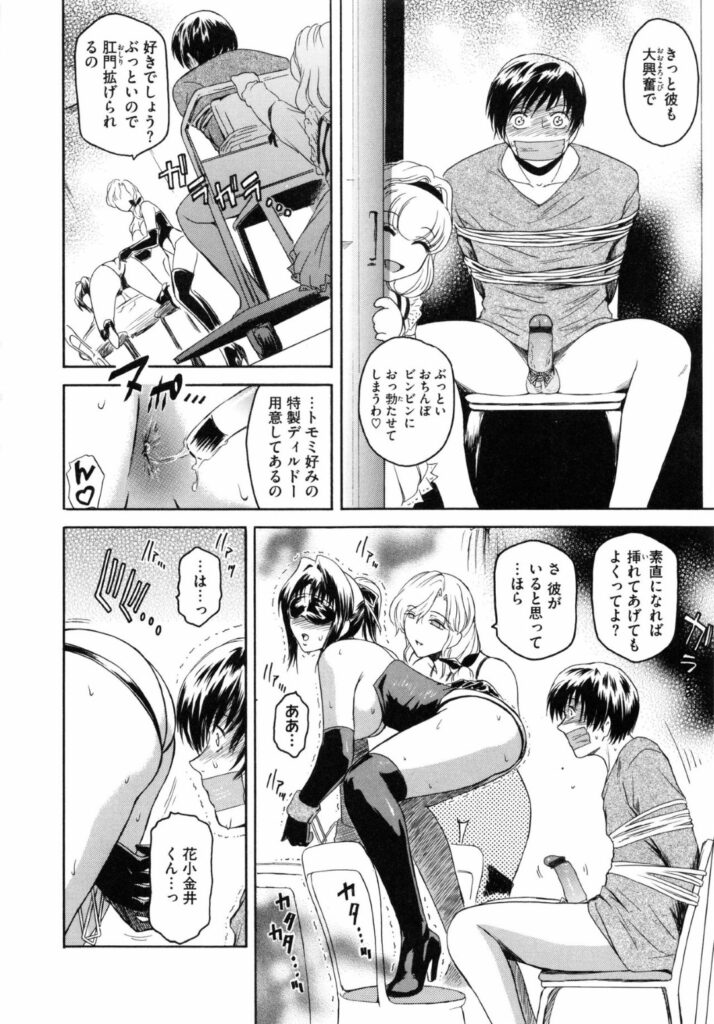 【エロ漫画】先輩との思い出つくりにSMプレイをさせられるお姉さん…アナルをイジられ異物を挿入されると目隠ししたままチンポを生挿入されてアヘ顔で中出し絶頂アクメ堕ちしちゃう【ここのき奈緒：トはあいかわらず友達のト】