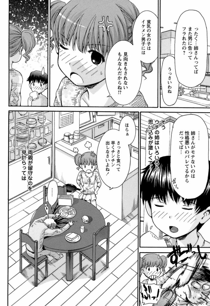 【エロ漫画】理想とはかけ離れたがさつでつるぺたな姉にエッチを強要され、両親の留守を見計らっては近親相姦させられている弟【紫色雁行：ずっとアネのターン】