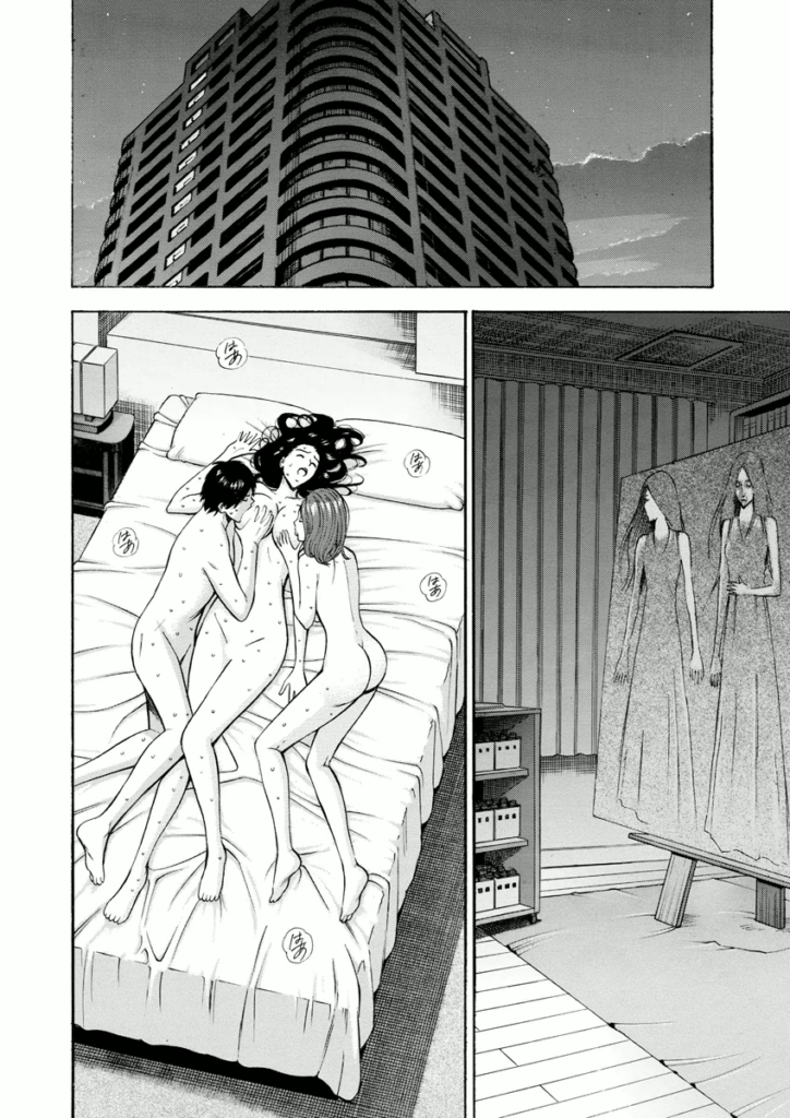 【エロ漫画】闇の乱交パーティーに誘われちゃう巨乳のお姉さん…おっぱいもみやバイブ責めをされ集団セックスで淫乱堕ちしちゃう【ながしま超助：アトリエのエマ】