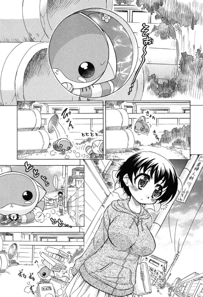 【エロ漫画】巨乳で誘惑しちゃう淫乱お姉さん…おっぱい揉みをして騎乗位で生ハメ中出しいちゃラブセックスしちゃう【オガタガタロー：すけポン！】